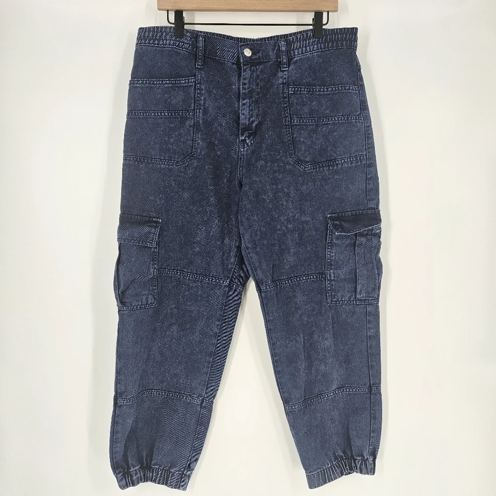 Free People Dark Wash Platoon Denim Cargo Jeans Pants